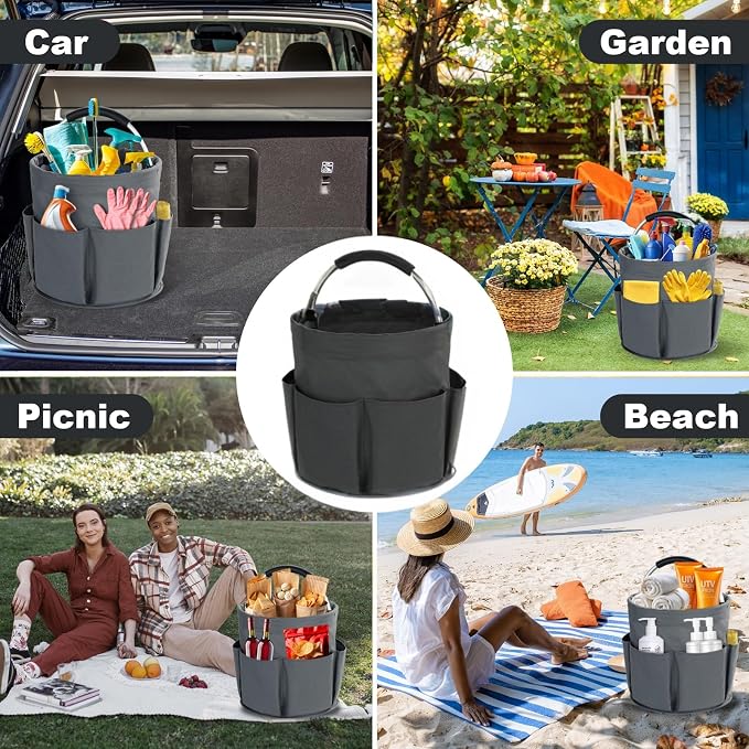 Cleaning Caddy with Handle, Cleaning Products Organiser, 17L Foldable Storage Basket, Cleaning Caddy Organiser, Portable Multi Cleaning Bucket Bag for Home, Garden (Black) - Image 7
