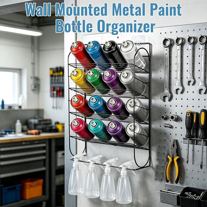 Spray Can Holder Storage Rack Wall Mounted, Metal Spray Paint Rack Organizer for Garage, Aerosol Can and Paint Bottle Storage Rack, Holds 16 Cans, Workshop and Craft Room Organizer - Image 7