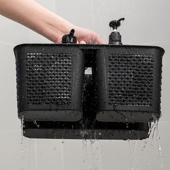 Plastic Portable Shower Caddy Basket with Handle, 3 Compartments, Black | Storage Organizer with Drain Holes, Sturdy and Durable For Bathroom, Kitchen, College Dorm, Sink, Camping - Image 4