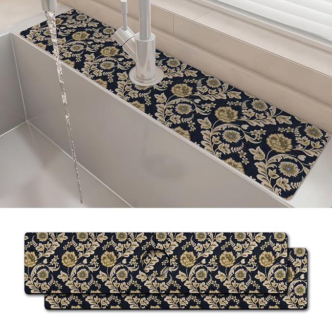 2PCS 24" X 5.5" Kitchen Sink Splash Guard Faucet Mat Floral Flower Super Absorbent Fast Drying Faucet Guard & Draining Mat Sink Splash Guard Behind Faucet for Kitchen, Bathroom by Unknown