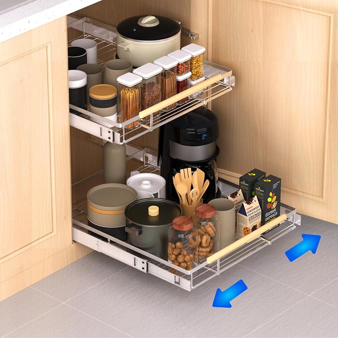 Pull Out Drawer Cabinet Organizer, Expandable Slide Out Storage Shelves - Heavy Duty, Durable and Smooth Slide-Out, 12.3" x 18.3" Wide x 17.3" Deep, 2 Pack - Image 3