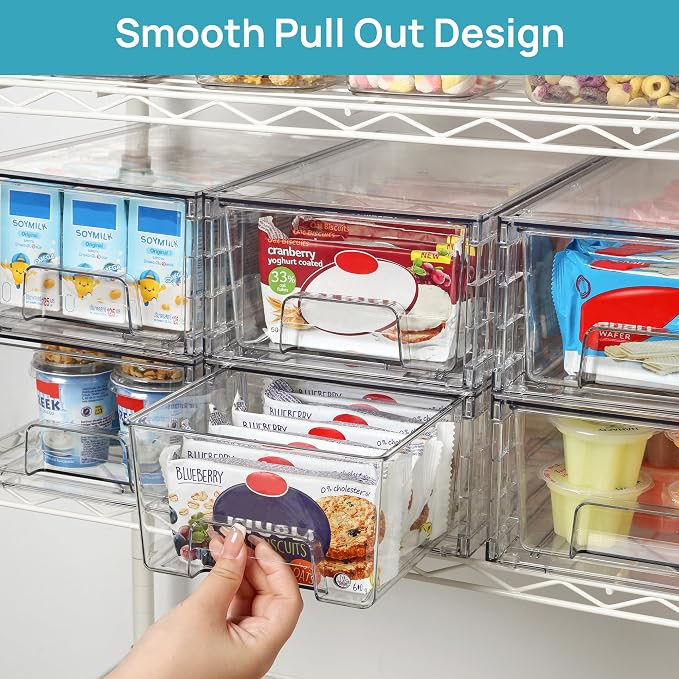 Vtopmart 6 Pack Stackable Storage Drawers,Clear Acrylic Drawer Organizers with Handles, Easily Assemble Containers for Fridge, Bathroom,Kitchen Undersink,Cabinet,Pantry Organization and Storage | Clear Drawer Organizers with Removable Dividers for Flex... - Image 5