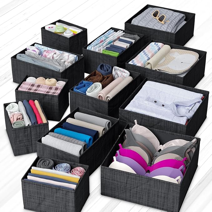 Drawer Organizer Clothes Set of 12 Black - Dresser Organizer For Nursery, Bedroom, Closet - The Perfect Baby Clothes Organizer and Storage & General Nursery Organization or Dresser Drawer Organizers - Image 6
