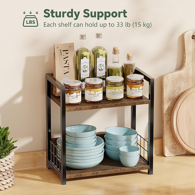 Simple Trending Countertop Shelf Organizer, 2 Tier Kitchen Spice Rack, Coffee Bar Station Storage, for Kitchen Cabinet Bathroom Living Room, Brown, M - Image 4
