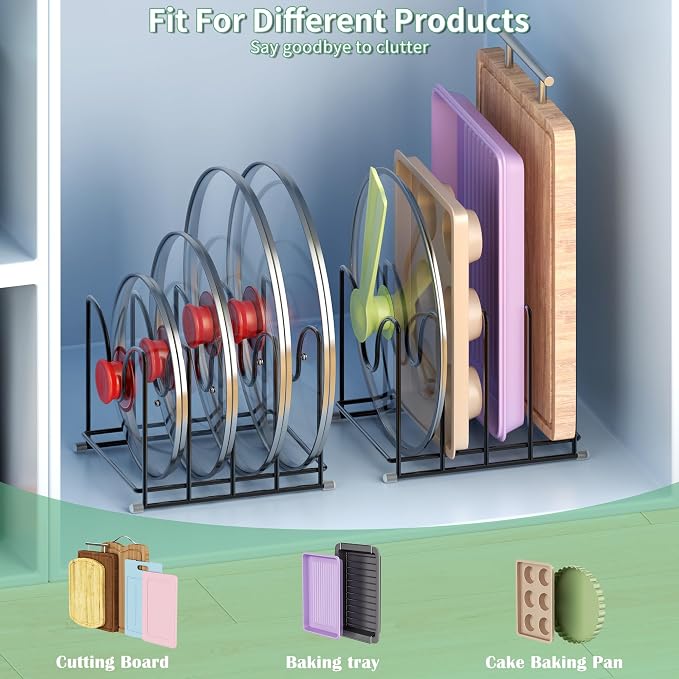 Pot Lid Organizer Rack,1.6in Wide Cutting Board Organizer for Pan Lids,Baking Sheets,Cookie Sheets, with 4 Slots,Cutting Board Holder Rack (2PC-Large) - Image 5