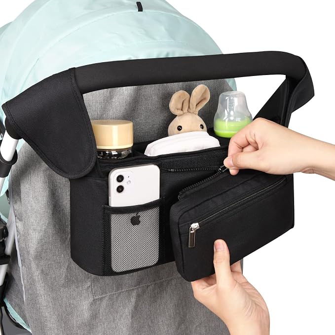 Accmor Universal Stroller Organizer with Insulated Cup Holder Detachable Phone Bag and Shoulder Strap,Stroller Bag Caddy Organizer for Uppababy, Baby Jogger, Britax Strollers - Image 7
