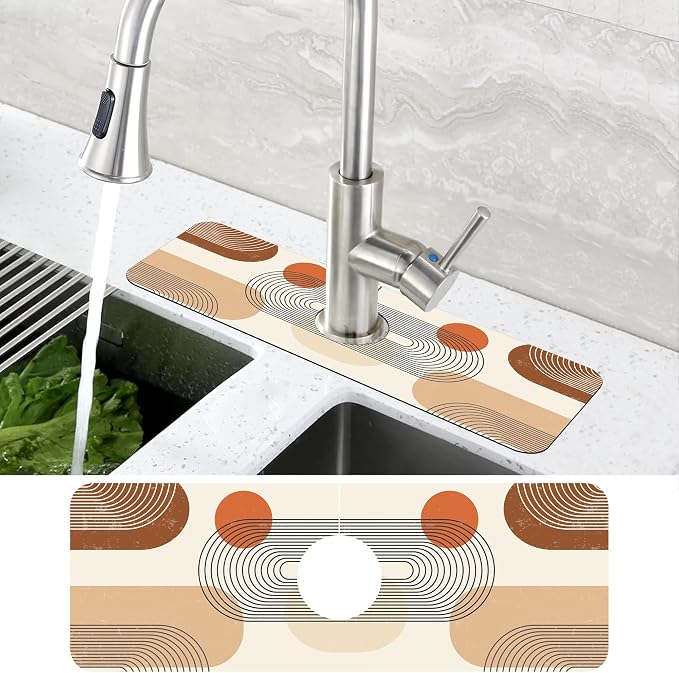Abstract Minimalistic Geometric Sink Faucet Absorbing Mat Sink Splash Guard Faucet Mat Draining Mat Fast Drying Sink Protectors for Kitchen and Bathroom 5.5"×15" - Image 4