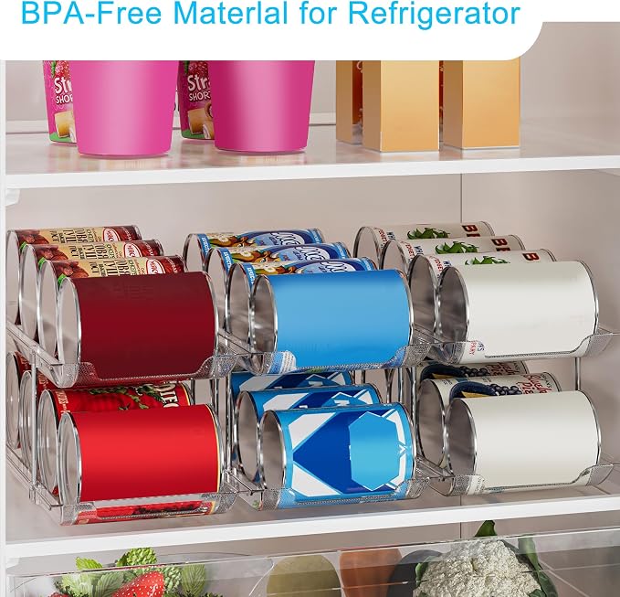 Can Organizer For Pantry, Adjustable Height And Width Canned Goods Organizer, Soup Can Rollers Organizer Holds Up to 48 Cans for Kitchen Cabinet or Refrigerator (CLear 4 Tier) - Image 2