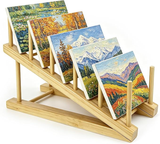 LIAQICHA Art Drying Rack for Classroom, 5-Tier Wood Storage Rack for Canvas, Paintings, Paper, Painting Drying Rack & Print Display Shelf, Tabletop Art Organizer by LIAQICHA