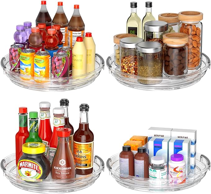 INCOSTAR 4 Pack Lazy Susan, 9 Inch Clear Turntable for Kitchen Cabinet | Rotating Spice Rack, Pantry Organizer and Storage, Bathroom Countertop Organizing for Makeup Vanity by INCOSTAR