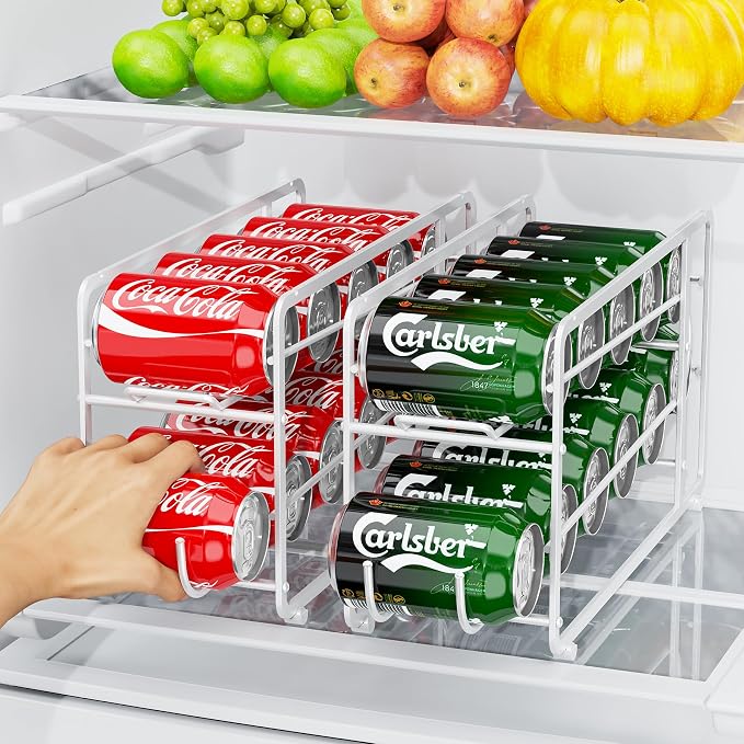 Canyave Soda Can Organizer Storage Rack, 2 Pack Stackable Beverage Soda Can Dispenser Organizer Holder for Refrigerator, Cabinet, Pantry (White) - Image 4