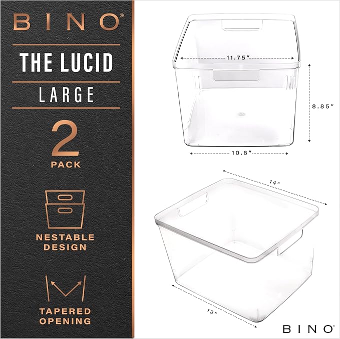 BINO | Plastic Bins, Large - 2 Pack | THE LUCID COLLECTION | Multi-Use| Built-In Handles | BPA-Free | Clear Storage Containers | Fridge Organizer | Pantry & Home Organization - Image 2