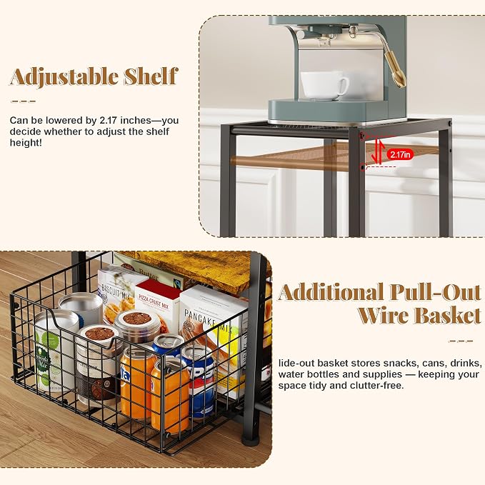 Mini Fridge Stand with Storage, Small Refrigerator Stand with Drawer | Coffee Bar with Mini Fridge Space, Wine Cabinet, Kitchen Storage for Dorm, Living Room, Office 18.9" D×18.7" W×36.2" - Image 8