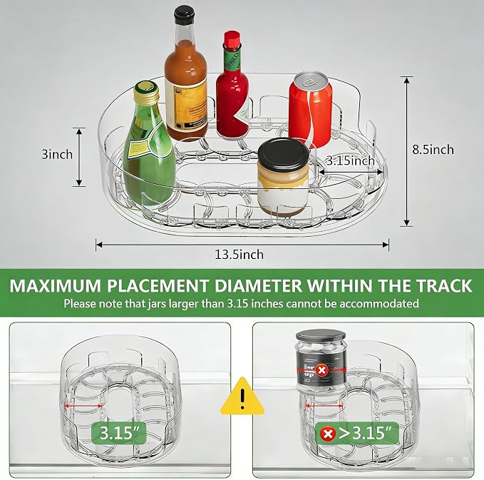 360° Rotating Lazy Susan for Refrigerator, Lazy Susan Organizer for Refrigerator - Rotating Storage Tray for Kitchen Cabinets, Bathroom, Desk, Space-Saving Organizer (Clear) - Image 2