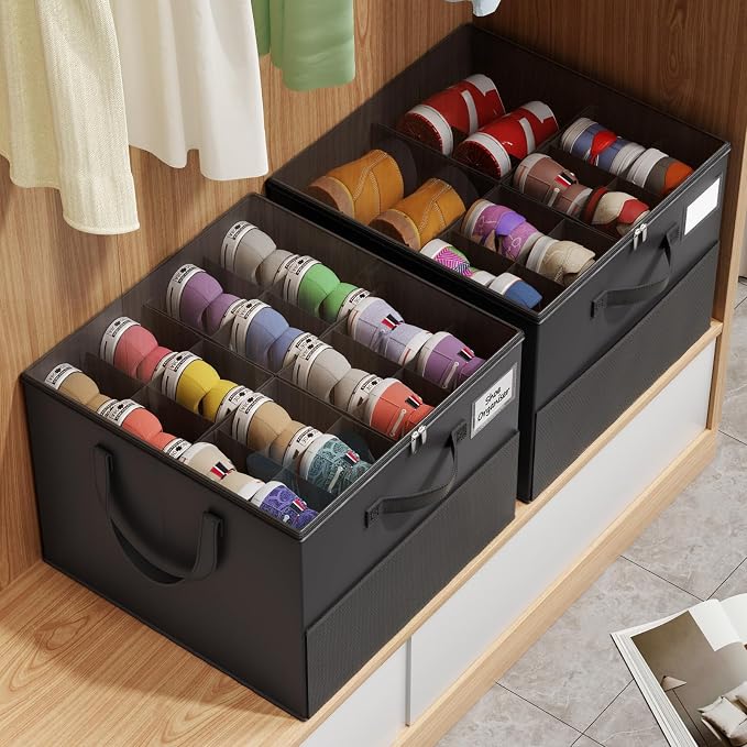 Large Reinforced 2 Pack Shoe Organizer for Closet with Adjustable Dividers | Customizable Compartments for Sneakers, Boots, Heels, Sandals, Clothes, Towels and Toys, Versatile Cube Storage Organizer - Image 7