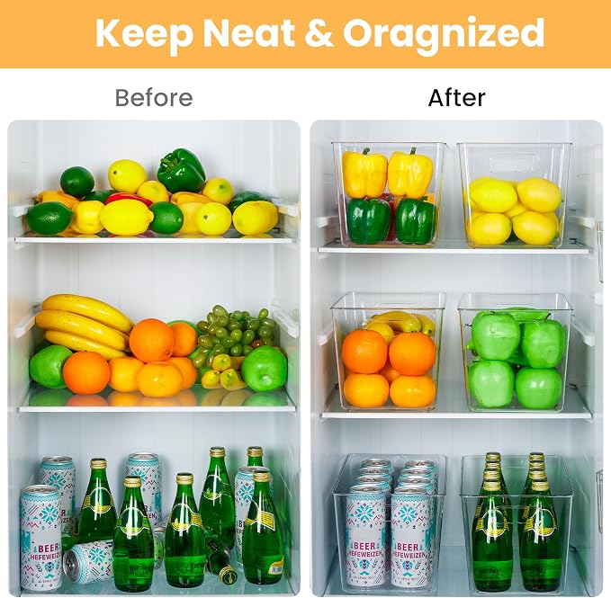 YIHONG Clear Plastic Storage Bins, 16 Pack Pantry Organizer Bins with Handle for Kitchen, Freezer,Cabinet,Closet Organization and Storage(XL) - Image 6