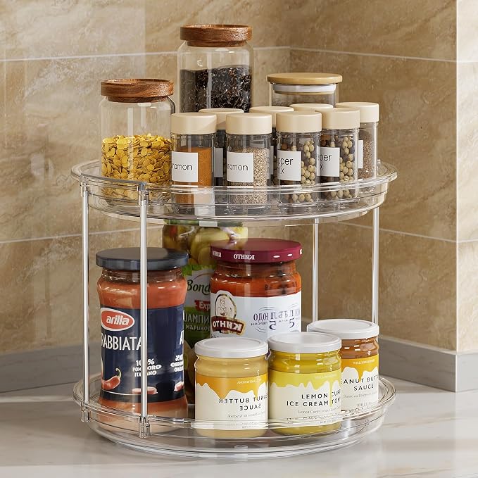LAMU 2 Tier Lazy Susan Turntable Organizer 9.25'' Rotating Spice Rack Organization for Cabinet, Kitchen, Pantry, Countertop, Bathroom, Vanity, Medicine Cabinet Organizer, Clear - Image 8