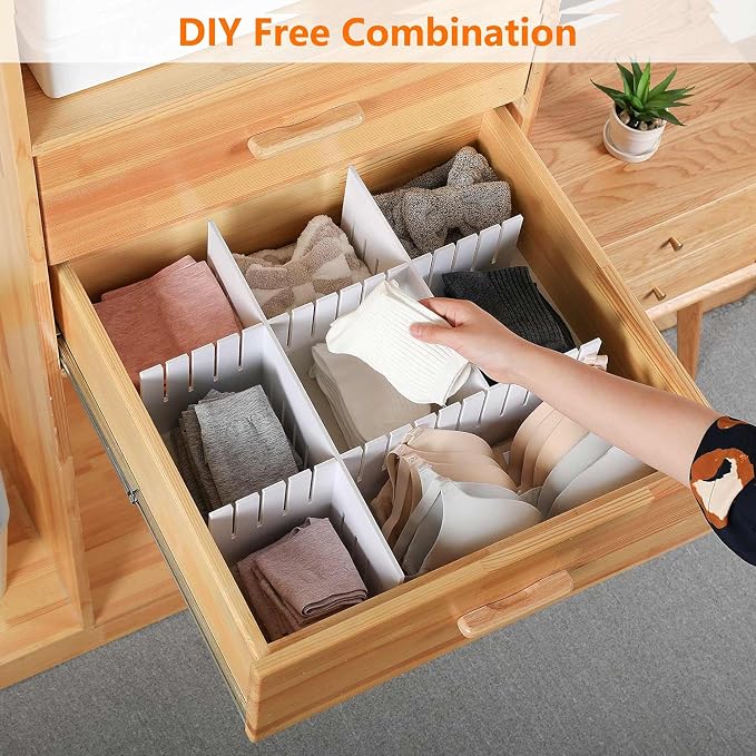 10Pcs Drawer Dividers, 14.18" x 3.55", Thick, DIY Organizer Separator, Large Adjustable Dresser Drawer Organizer for Clothes, Bedroom, Bathroom, Kitchen Cutlery, Desk, Office Storage - Image 3