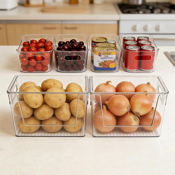 Tiawudi Set of 6 Clear Plastic Storage Bins, 2 Large Stackable Oraganizer with Open Front & Lid, 4 Small Storage Container for Pantry Organization, Multi-Use Organizer Bins for Home, Kitchen, Cabinet - Image 4