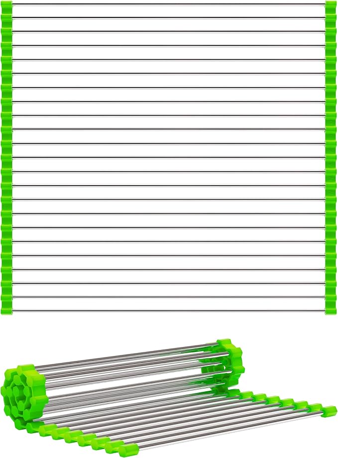 XL Roll Up Dish Drying Rack - 20x18 Over Sink Stainless Steel | Over sink design with 38% more drying space. Space-saving roll up dish drainer rack for small kitchens & apartment counters - Image 2