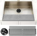 Silicone Sink Edge Protector and Splash Guard with Matching Drain Strainer, 24 Inch Countertop Chip Guard for Kitchen and Bathroom, 62 Suction Cups, Heat Resistant to 446°F, Gray by Unknown