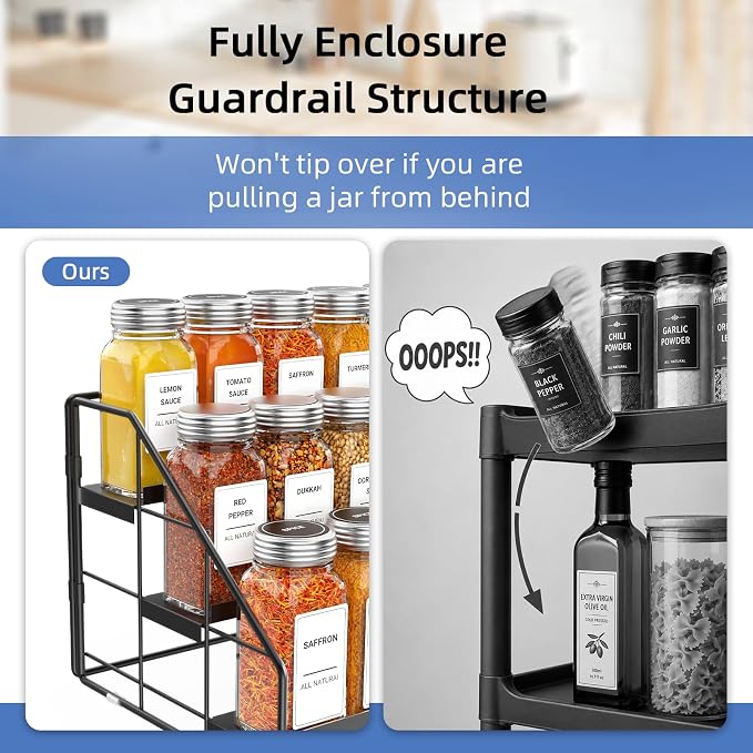 3-Tier Spice Rack for Short Cabinets, Metal Spice Organizer, 1PC | Spice Rack Organizer for Cabinet Keeps Labels Visible, Spice Organization For Cabinet And Countertops - Image 4