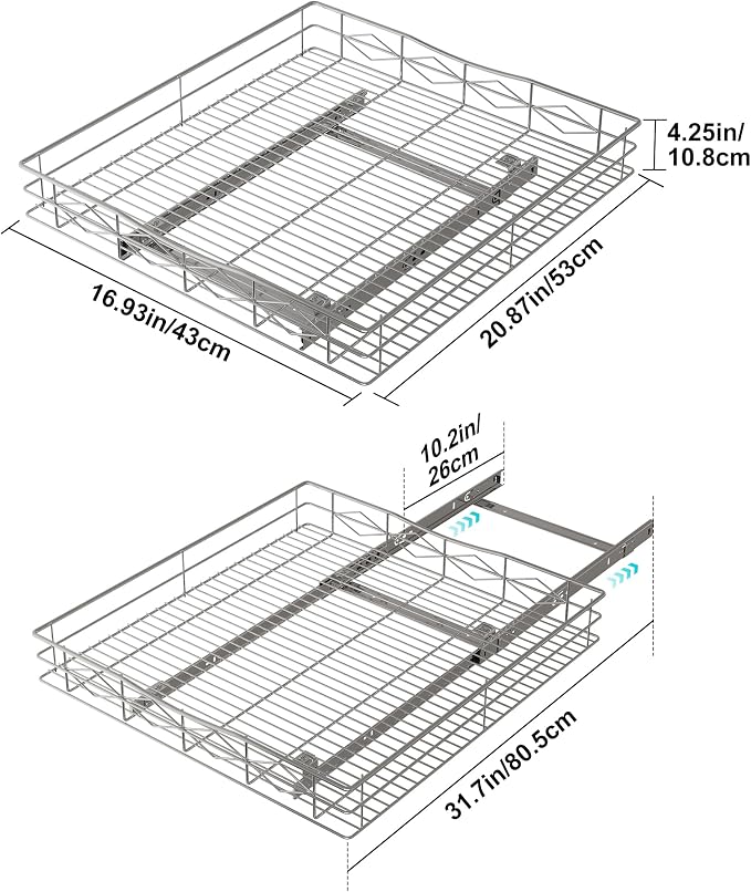 Pull Out Cabinet Organizer, 50LB Load Capacity Bottom-mount Sliding Drawer for Pots and Pans, 17" W x 21" D Under Sink Storage Shelf for Cabinet Opening 18" W x 22" D or Larger, Chrome Finish - Image 2