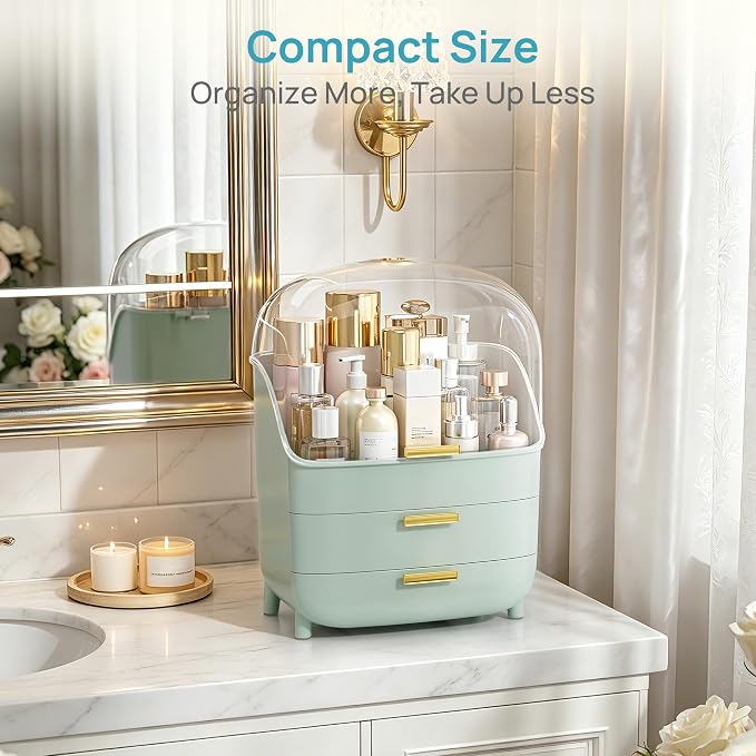 Vtopmart 3-Tier Skincare Makeup Organizer with Lid, Green - Image 3