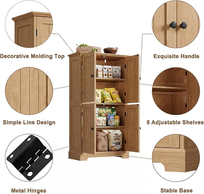 ChooChoo Bathroom Floor Cabinet with Adjustable Shelves | Bathroom Storage Cabinet, 4 Doors, Freestanding Cupboard for Living Room, Natural - Image 4