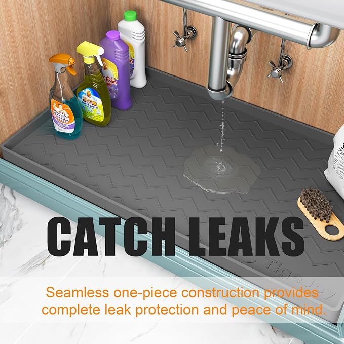 TigeJoy Under Sink Mats for Kitchen Waterproof 28" x 22", Cabinet Liner | Leak-Proof Silicone Mat Sink Protector, Kitchen Essentials Organizer and Storage,Boot or Shoe Tray, Pet Feeding Mat - Image 4