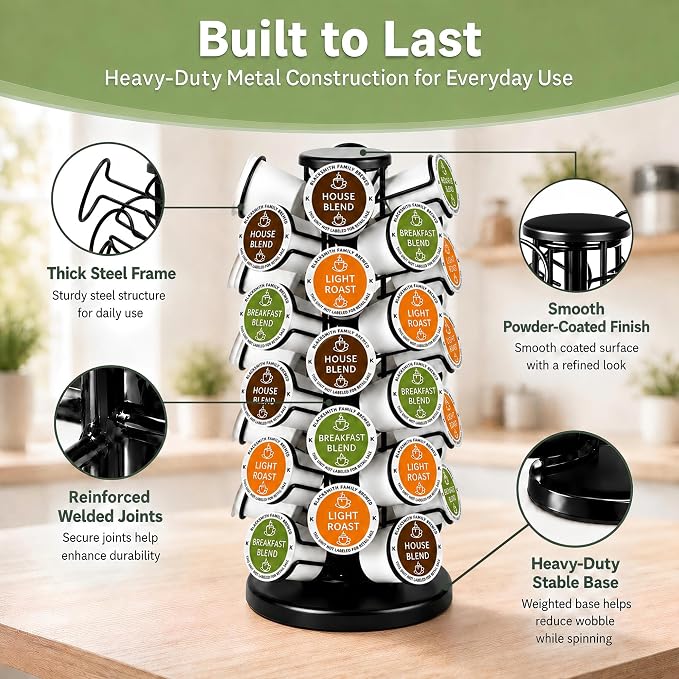 Coffee Pod Holder for 40 Pods, K Cup Holder Organizer with Weighted Base | Heavy-Duty Steel,Smooth & Quiet 360°Rotation,Easy Access,No Assembly Required,Space-Saving for Coffee Stations & Countertops - Image 4