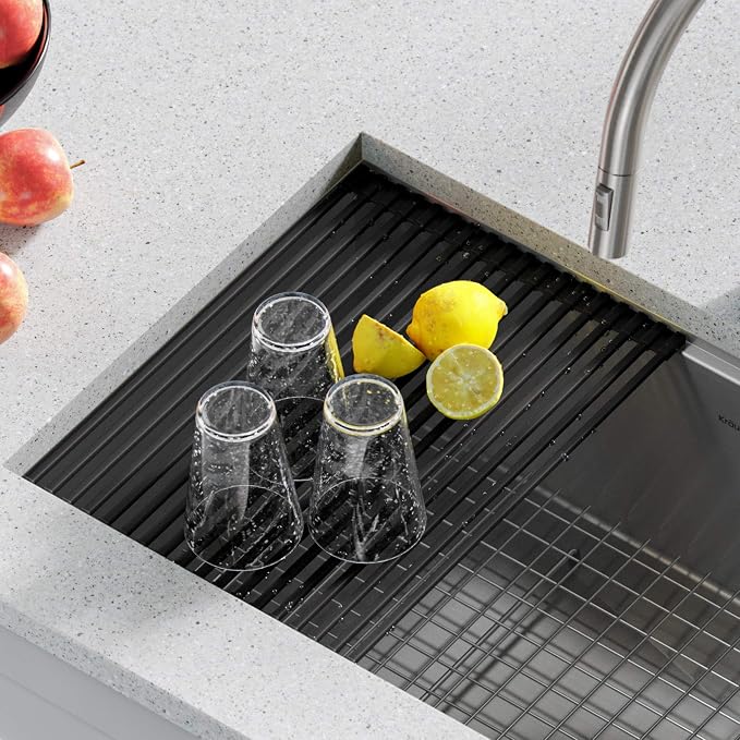 KRAUS Multipurpose Workstation Sink Roll-Up Dish Drying Rack, Colander and Trivet in Aqua, KRM-11AQ - Image 2
