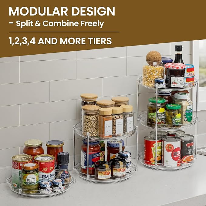 2 Tier Non-Skid Acrylic Lazy Susan Organizer - Rotating Spice Rack - Turntable Organization for Kitchen, Pantry, Countertop, Closet, Bathroom, Vanity, Medicine Cabinet Organizing,10'' - Image 3