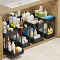 4-Pack 2-Tier Under Sink Organizer with Pull Out Drawers | Multi-use kitchen & bathroom storage. Includes hanging hooks and cups. Black, space-saving cabinet design. by Sevenblue