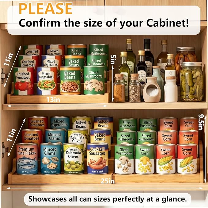 Expandable Bamboo Can Rack Organizer for Pantry, Upgraded 3-Tier Adjustable Can Storage Holder, Pantry Organizers and Storage Holds Up to 24 Cans, Canned Goods Organizer Display for Pantry, Cabinet - Image 8