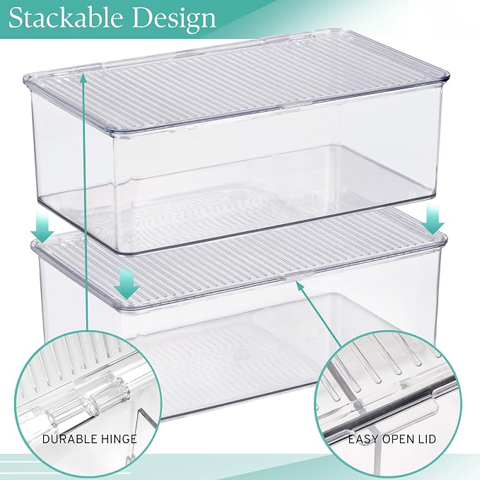 Sorbus Pantry Storage Organizer with Lids- Clear Plastic Refrigerator Organizer Bins- Multi Purpose & Versatile Stackable Cabinet Organizers- Cosmetics, Laundry, Office Supplies Food Organizer- 2 Pack - Image 5