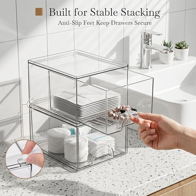 8 Pack Small Clear Stackable Acrylic Storage Boxes & Drawers | Storage Organizer, Clear Plastic Makeup Organizer, Ideal for Vanity, Cabinet, Desk Organization, Art Tool & Sketch - Image 7