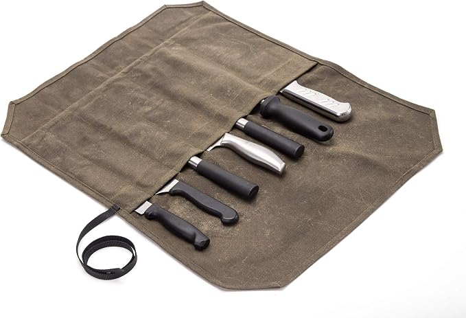 HERSENT Chef’s Knife Roll Case, Waxed Canvas Cutlery Knives Holders Protectors, Home Kitchen Cooking Tools And Utensils Wrap Bag Wallet, Multi-Purpose Brush Roll Bag, Travel Tool Roll Pouch by HERSENT