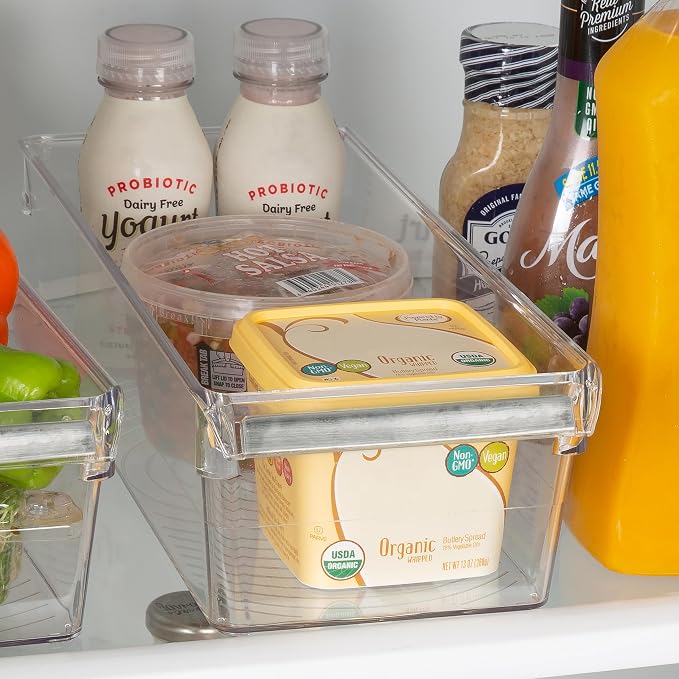 Kitchen Details 2 Pack Slim Refrigerator Storage Bin | Fridge & Freezer | Kitchen Organization | Stainless Steel Handle | Countertop | Cabinets | Pantry | Clear - Image 6