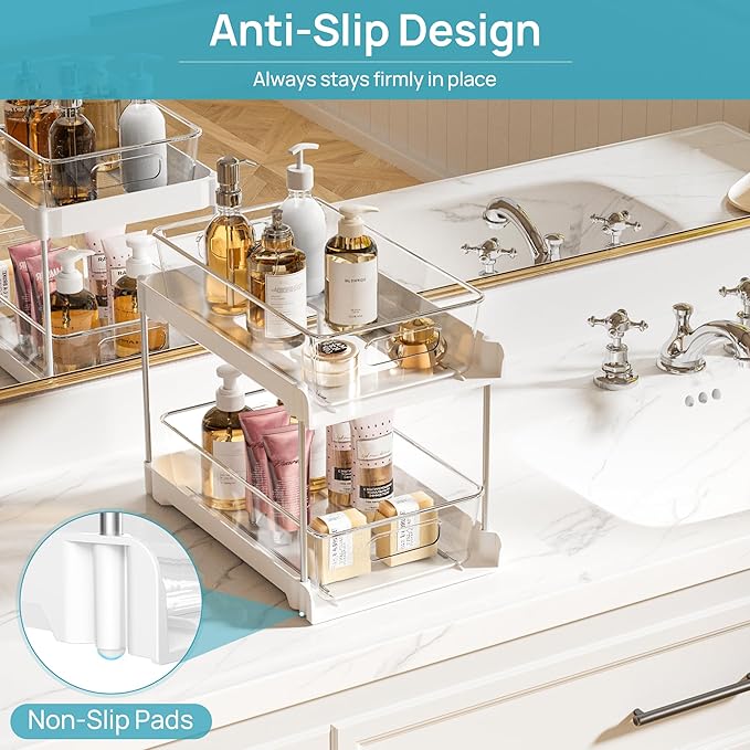 Vtopmart 4 Pack Pull Out Bathroom Under Sink Organizer (S-Standard, White) | Slide-out drawers, Multi-purpose storage, Clear visibility, Easy Set-up - Image 3