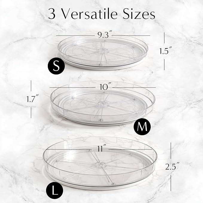 NOSTALGIQ 3-Pack Lazy Susan Organizer | Rotating Pantry Organizers and Storage | Clear Lazy Susan for Table Top, Cabinet Organizer, Perfume Organizer, Spice Rack Organizer (9", 10", 11") - Image 2