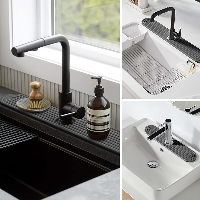Stone Faucet Mat for Kitchen Sink – Diatomite Fast-Drying Stone Tray, Faucet Mat Sink Splash Guard, Decorative Sink Protector for Kitchen Bathroom Counter (Dark Grey, 30''x3.9'') - Image 6
