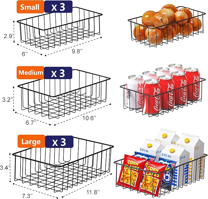 Joben Oligey 9 PACK (3 Szie) Small Wire Storage Baskets for Organizing,Pantry Organization Bins for Cabinets, Metal Basket for Kitchen, Bathroom Organizer (Black-9) - Image 2