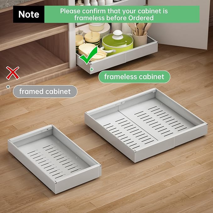 Pull out Cabinet Organizer, 2 pack, 16.5" Deep Heavy Slide out Drawers, Upgrade Three Triple-Slide Rail Systems, Expandable 12.8"-20.8" Roll out Shelf Storage for Kitchen Base Cabinet Organization - Image 7