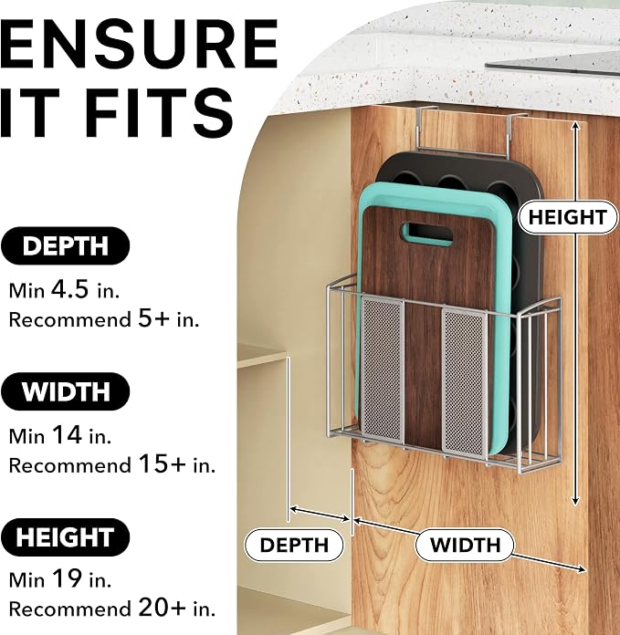Simple Houseware Over Cabinet Door Mesh Organizer, Silver | 12.5" W x 3.75" D x 18" H - Image 3