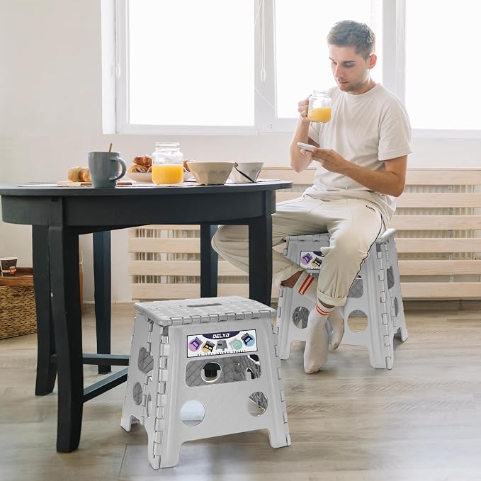 Delxo Folding Step Stool 13 Inch,300 Lbs Step Stool for Adults Grey | Foldable Step Stool 13",Non-Slip Foot Stools with Handle,Lightweight Collapsible stools for Kitchen,Bathroom,Bedroom,Garden - Image 3