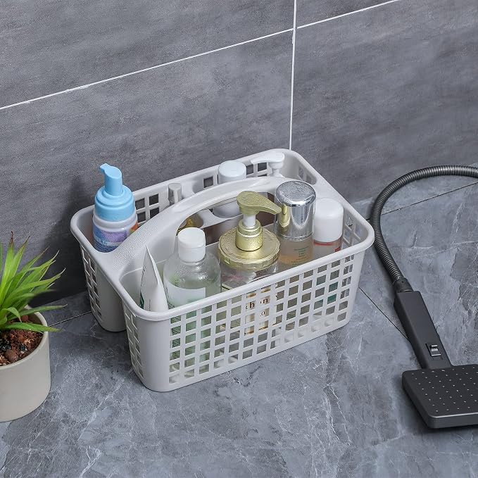 Portable Shower Caddy Basket Plastic Storage Basket with Divided Light Grey | Sturdy Large Capacity Cleaning Supplies Organizer Compartments Tool Bin for Bathroom Kitchen Bedroom College Dorm Essentials - Image 2