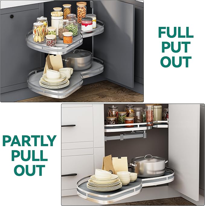 YITAHOME Blind Corner Cabinet Pull Out Organizer | Left Swing Soft-Close Swing-Out Cabinet Organizer with Adjustable Height, 2-Tier 32" Corner Cabinet Lazy Susan for Corner - Image 4