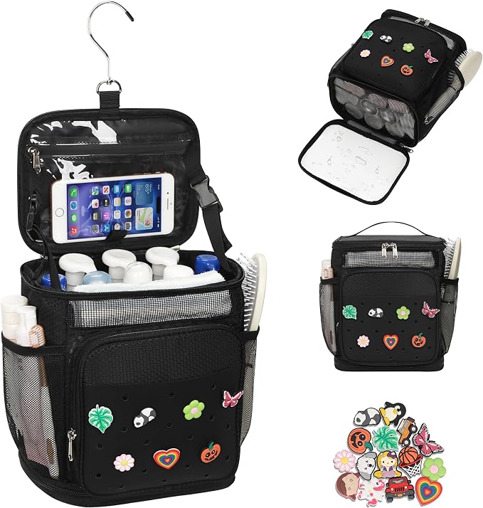 Shower Caddy Portable, Hanging Shower Caddy for College Dorm Room Essentials, Mesh Shower Bag with DIY Decoration Charms, Large Capacity Toiletry Bag for Gym, Swiming, Camping, Bathroom, Beach, Travel - Image 9