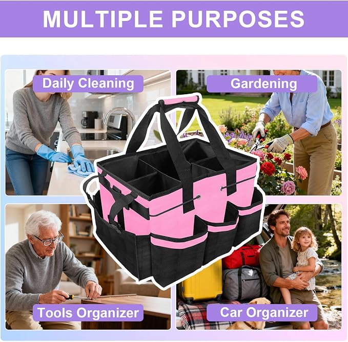 Cleaning Caddy Bag Heavy-Duty Organizer Tote for Housekeepers, Janitors & Home Cleaning Supplies with Adjustable Shoulder Strap & Multiple Pockets (Pink) - Image 6
